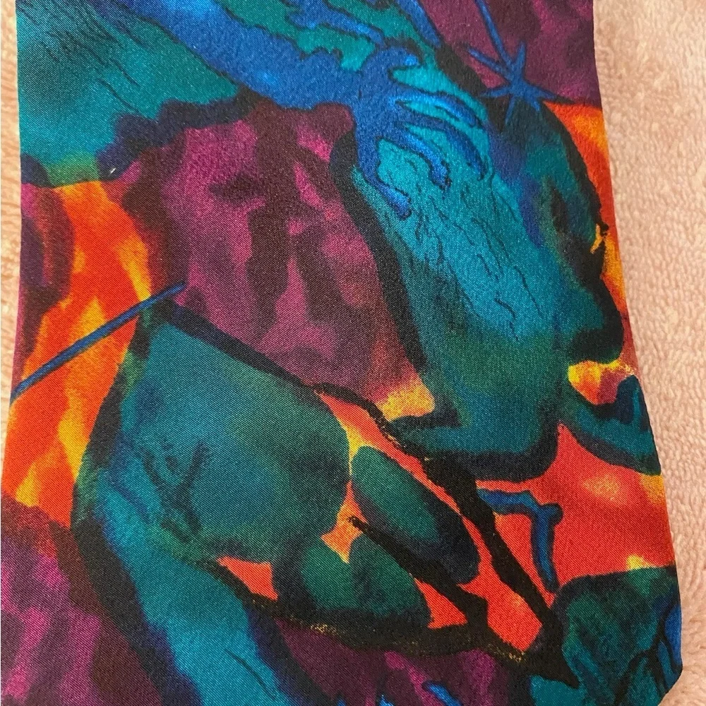 J. Garcia Vibrant Abstract Tie in Teal and Orange